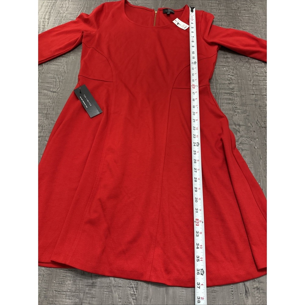 The Limited Red Fit & Flare Skater Dress Scoop Neck Long Sleeve Size Large New - Picture 6 of 7